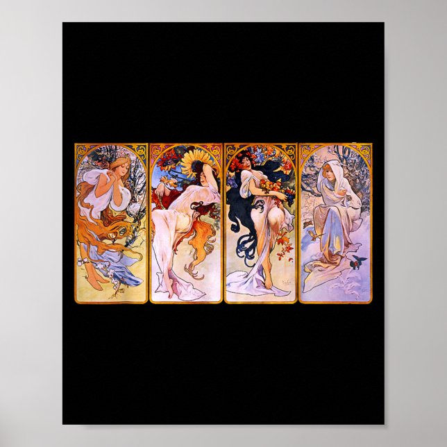 Fyra årstider av Mucha Art Nouveau Poster (Framsidan)