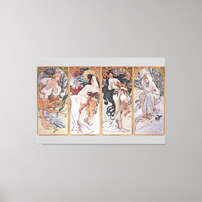 Fyra årstider, Mucha Faux Canvas Print (Framsida)