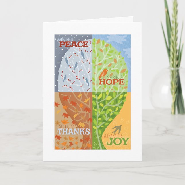 Fyra årstidshälsningskort helgkort (Framsida)
