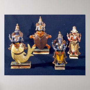 Fyra av incarnationsna av Vishnu Poster