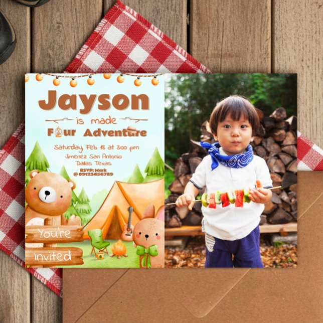 Fyra Äventyr - Camping med Bild Inbjudningar (Made Four Adventure - Camping with Picture Invitation)