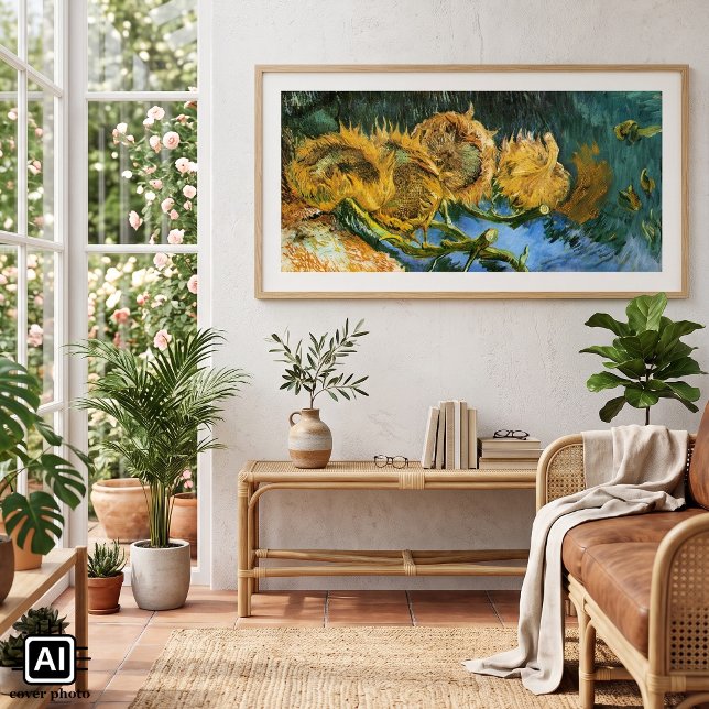 Fyra avskurna solrosor av Vincent van Gogh Poster (Four Cut Sunflowers by Vincent van Gogh is a vintage post impressionism still life floral painting.)