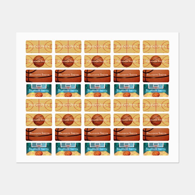 Fyra Basketbollskonstruktioner Namn bricka Klistermärke (Ark)