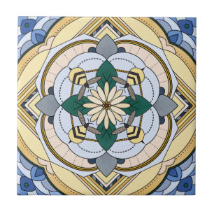 Fyra Bee Blommigt Mandala Kakelplatta