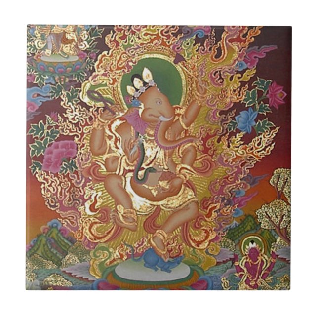 Fyra-Beväpnade Ganesh belägger med tegel Kakelplatta (Framsidan)