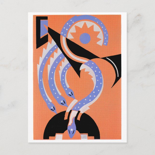 Fyra blå ormar vykort (Framsida)