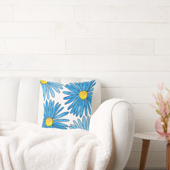 Fyra blå penna och vattenfärgsfilter kudde (Soffa)