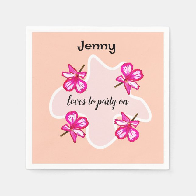 Fyra blommigtars rosa blommor pappersservett (Framsidan)