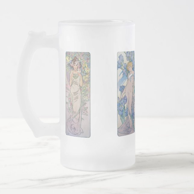 Fyra blommor, Alphonse Mucha Frostat Ölglas (Vänster)