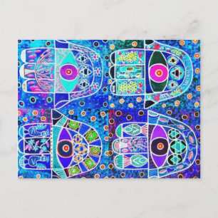 Fyra Blue Hamsa Vintage Tapastry Judaica Vykort