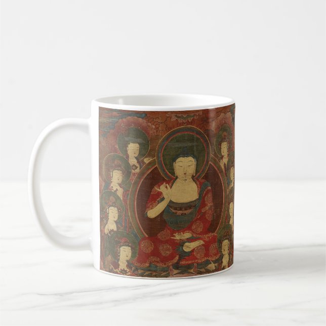 Fyra buddister i ren delstatsbuddhism kaffemugg (Vänster)