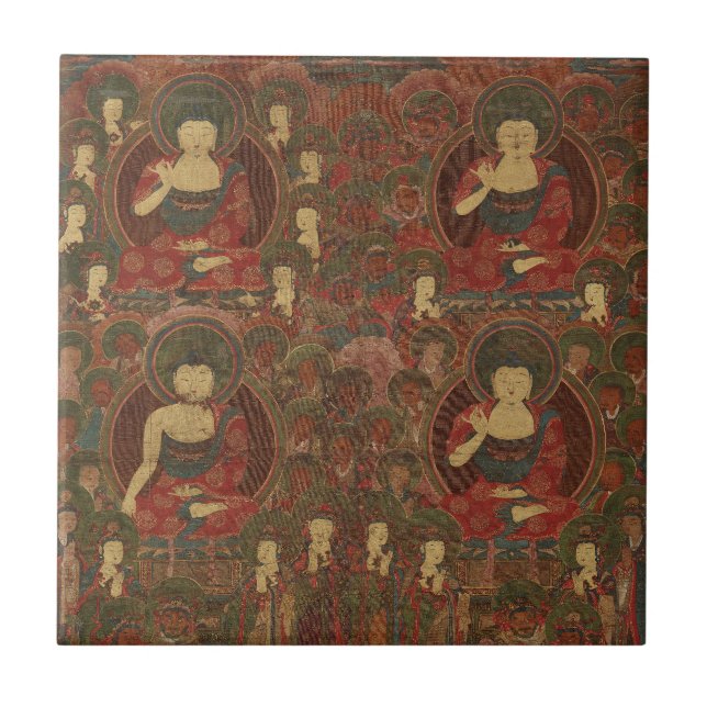 Fyra buddister i ren delstatsbuddhism kakelplatta (Framsidan)