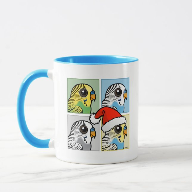 Fyra Budgies Färg Julafton Mugg (Vänster)