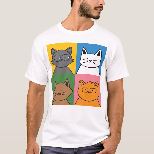 Fyra Cat Ansikte Album Cover T Shirt (Framsida)