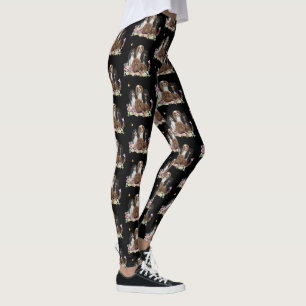 Fyra Cavalier Kung Charles spaneler i Flowers     Leggings