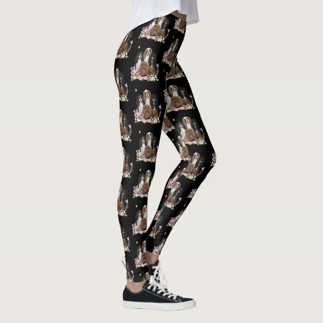 Fyra Cavalier Kung Charles spaneler i Flowers     Leggings (Höger)