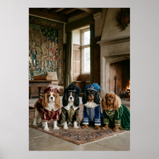 Fyra Cavalier Spaniels i renässansdräkt Poster