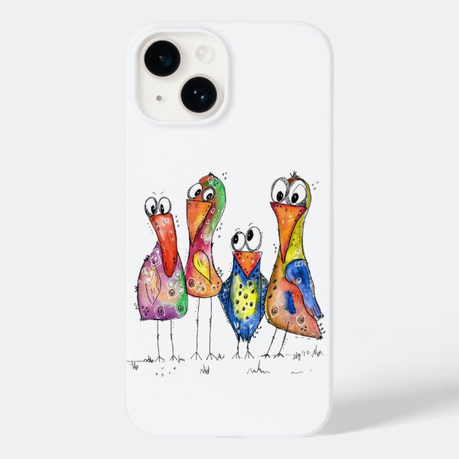 Fyra Cute Colorful Whimsiic Birds (Baksida)