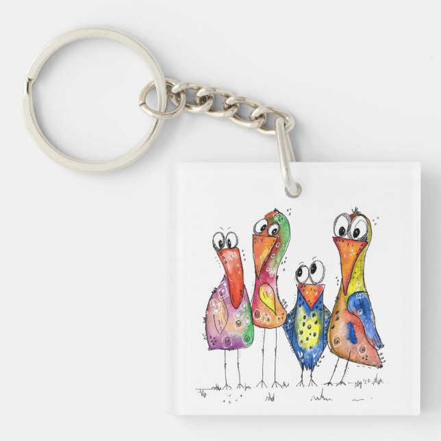 Fyra Cute Colorful Whimsiic Birds (Framsidan)