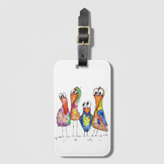 Fyra Cute Colorful Whimsiic Birds Bagagebricka