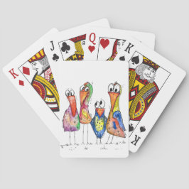 Fyra Cute Colorful Whimsiic Birds Casinokort