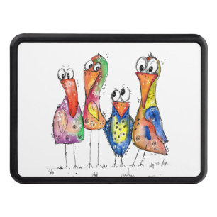 Fyra Cute Colorful Whimsiic Birds Dragkroksskydd