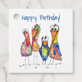 Fyra Cute Colorful Whimsiic Birds Gåvor Etiketter