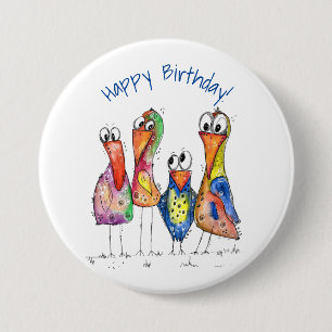 Fyra Cute Colorful Whimsiic Birds Knapp