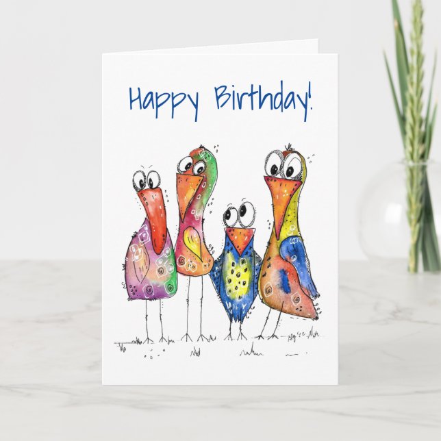 Fyra Cute Colorful Whimsiic Birds Kort (Framsida)