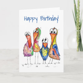 Fyra Cute Colorful Whimsiic Birds Kort