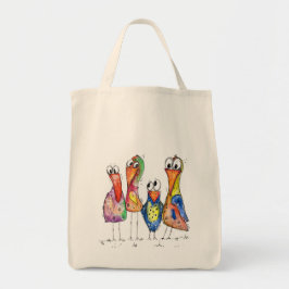 Fyra Cute Colorful Whimsiic Birds Tygkasse