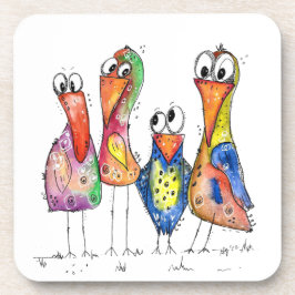Fyra Cute Colorful Whimsiic Birds Underlägg