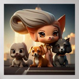Fyra Cute Little-valpar som ställer upp för kamera Poster