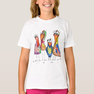 Fyra Cute- och Whimsique Colorful Birds T Shirt