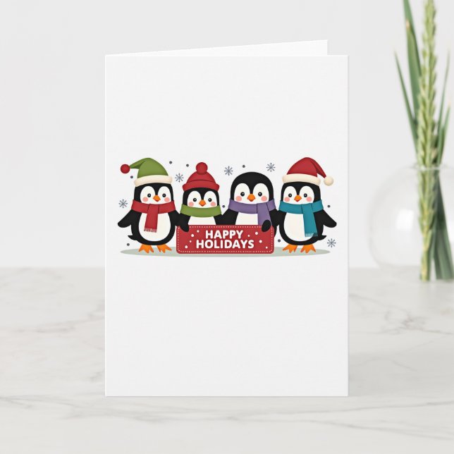 Fyra Cute Penguins Glad helg-kort Kort (Framsida)