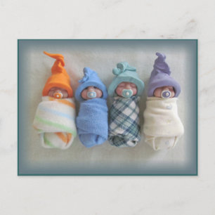 Fyra Cute Polymer Clay Elf Spädbarn, skulpturer Vykort