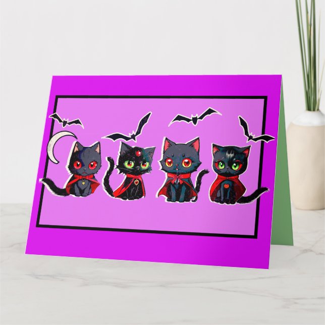 Fyra Cute Spooky Halloween Vampire Kittens Kort (Framsida)