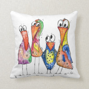Fyra Cute Whimsic Colorful Birds Kudde