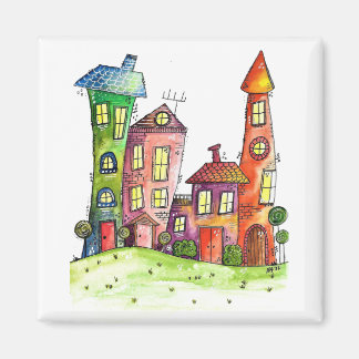 Fyra Cute Whimsical Houses Magnet