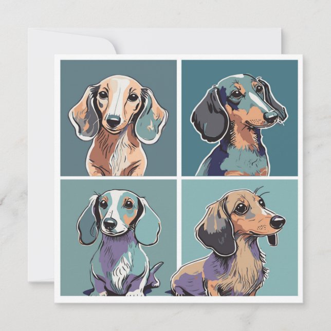 Fyra Dachshunds Illustration Anteckningskort (Framsida)