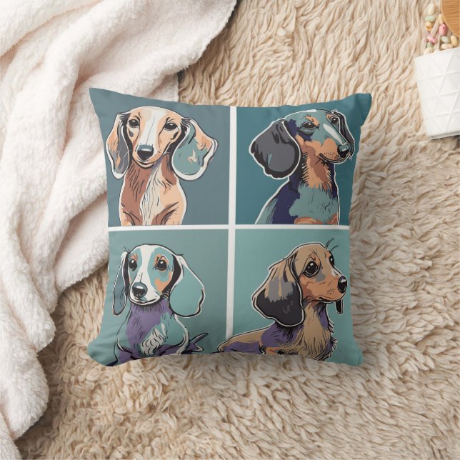 Fyra Dachshunds Illustration Kudde (Filt)