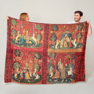 FYRA DAM OCH röd grön blommigt för Fleecefilt