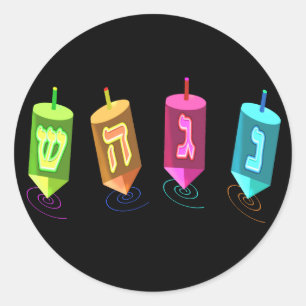 Fyra Dreidels-stickers Runt Klistermärke