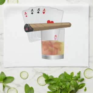 Fyra Ess, en drink och en cigarr Kökshandduk