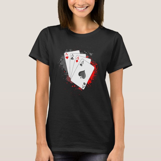 Fyra Ess-pokerkort Casino Texas Holdem Tournamen T Shirt (Framsida)