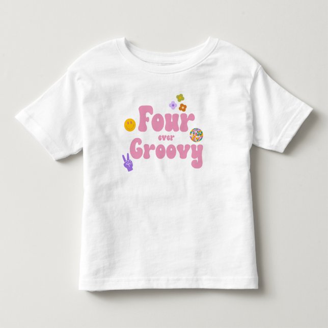 Fyra evigt groovy retro 70-tals 4:e födelsedag  t shirt (Framsida)