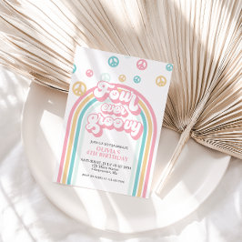 Fyra Evigt Groovy Retro Regnbåge 4-årsdag Inbjudningar