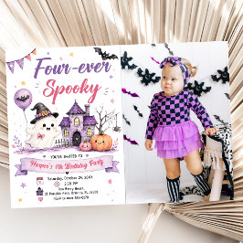 Fyra- evigt spöklik Halloween födelsedagsfest Foto Inbjudningar