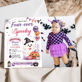 Fyra- evigt spöklik Halloween födelsedagsfest foto Inbjudningar