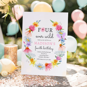 Fyra Evigt Vild Vårblomma 4-årsdag Inbjudningar
